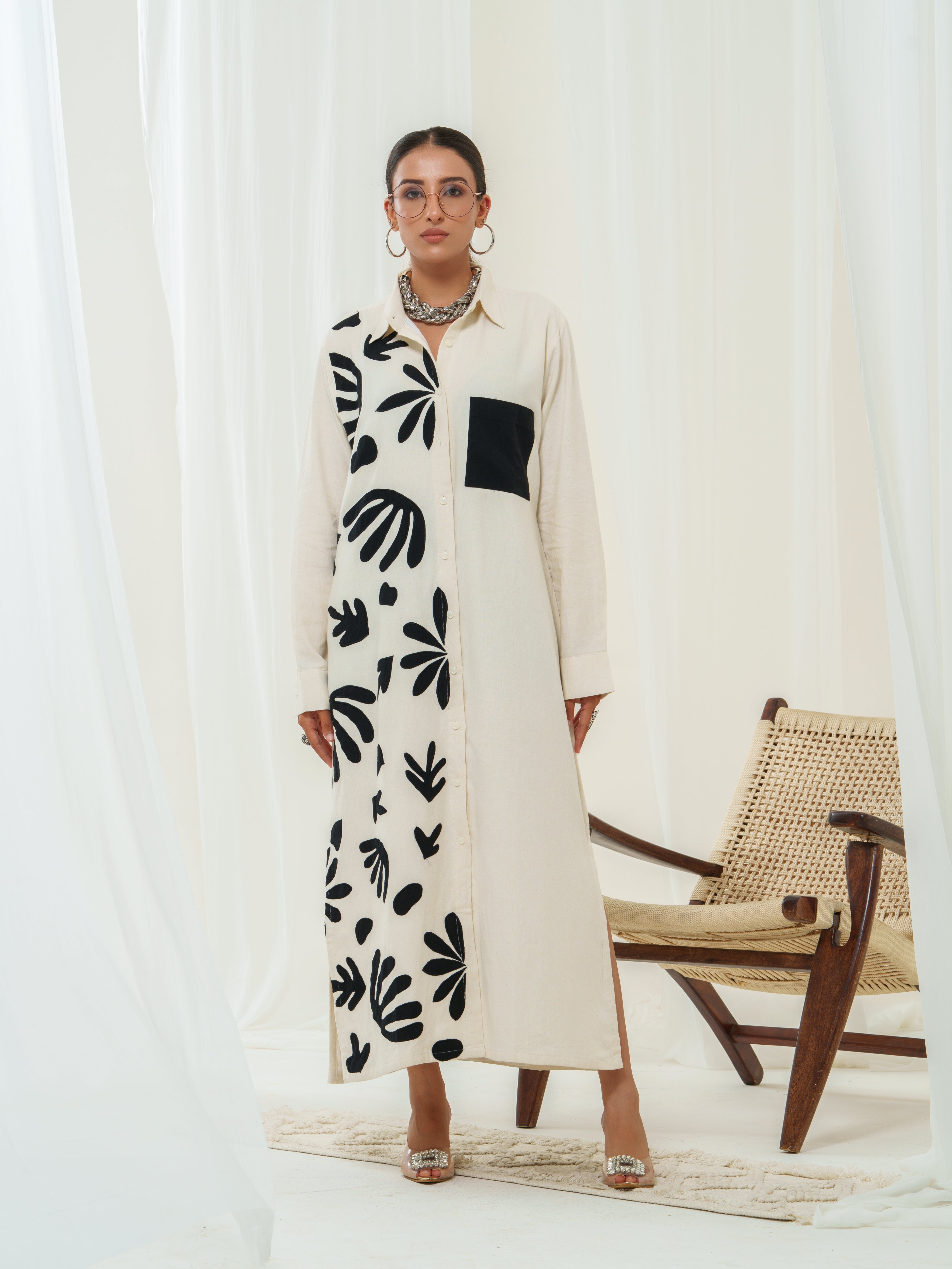 Handloom Appliqué -Breezy shirt dress